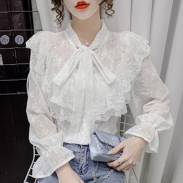 women's blouses & shirts 2021 fashion clothing bow chiffon blouse women korean style autumn loose all-match flared sleeves net yarn, White
women's blouses & shirts 2021 fashion clothing bow chiffon blouse women korean style autumn loose all-match flared sleeves net yarn, White