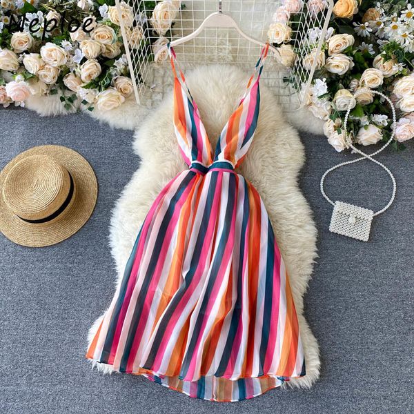neploe euramerican style vacation women dress new summer deep v-neck backless colorful striped strappy dresses 82204 210423, Black;gray
neploe euramerican style vacation women dress new summer deep v-neck backless colorful striped strappy dresses 82204 210423, Black;gray