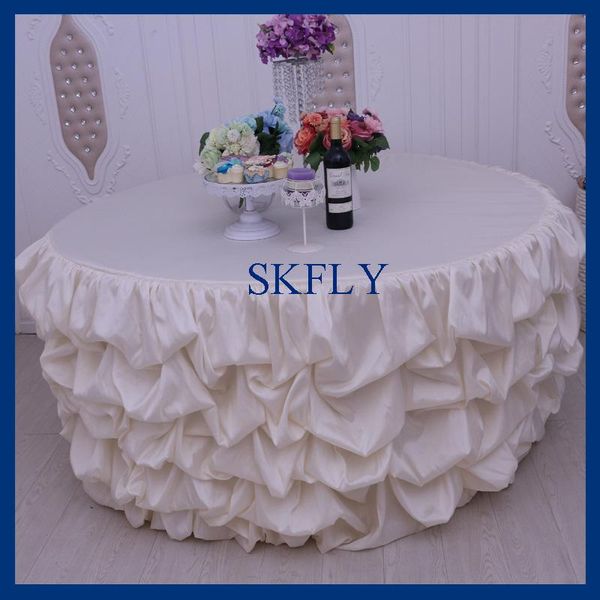 beautiful ruffled gathered 5ft round drop 30'' wedding light cream table cloth with top
beautiful ruffled gathered 5ft round drop 30'' wedding light cream table cloth with top