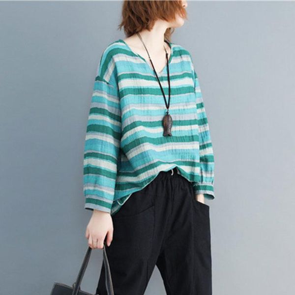 women's t-shirt 2021 women long sleeve loose v-neck vintage striped cotton linen tee shirt femme big size spring clothes blusas, White
women's t-shirt 2021 women long sleeve loose v-neck vintage striped cotton linen tee shirt femme big size spring clothes blusas, White