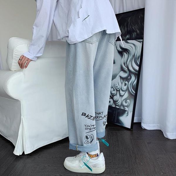 light color autumn loose womens jean fit students wide leg pants japanese fashion brand graffiti straight, Blue
light color autumn loose womens jean fit students wide leg pants japanese fashion brand graffiti straight, Blue