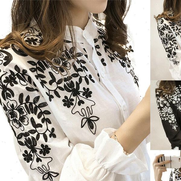 long sleeve embroidered printed womens blouses flower holiday summmer white 
long sleeve embroidered printed womens blouses flower holiday summmer white