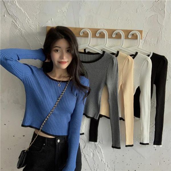 women's sweaters knitted female spring autumn slim crop korean fashion brand patchwork o-neck pullovers casual clothing, White;black
women's sweaters knitted female spring autumn slim crop korean fashion brand patchwork o-neck pullovers casual clothing, White;black