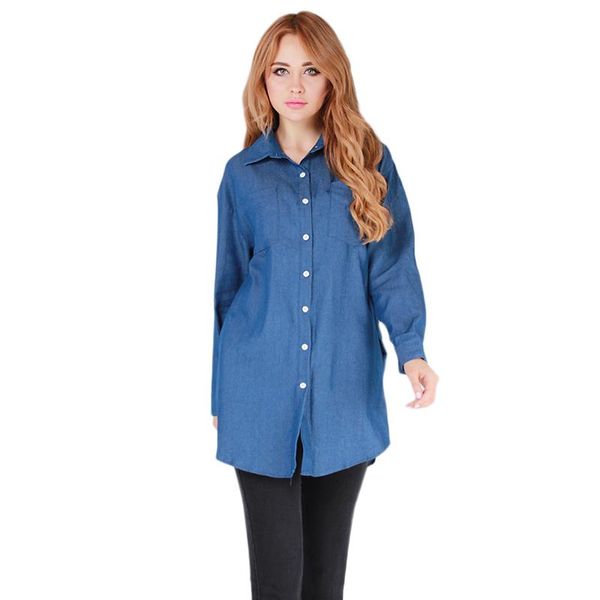 women's blouses & shirts spring shirt women denim blouse fashion casual long sleeve loose with pockets buttons blue jeans female full s, White
women's blouses & shirts spring shirt women denim blouse fashion casual long sleeve loose with pockets buttons blue jeans female full s, White