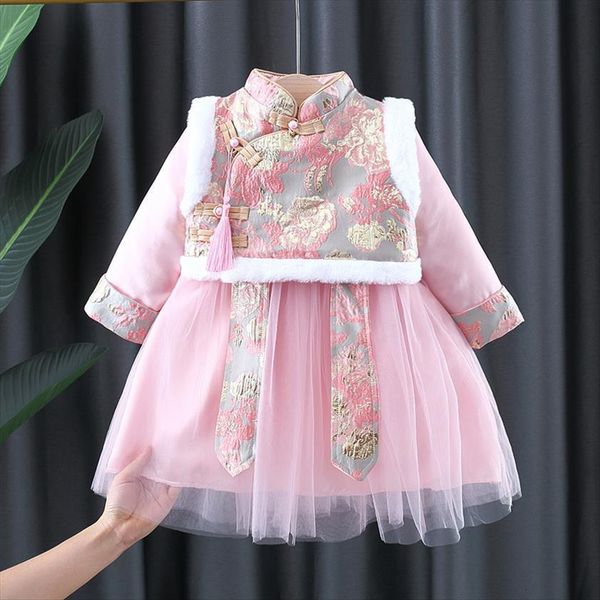 year chinese style tang suit children clothes kids thick cotton padded vest dress 2pcs national set girls outfits, White
year chinese style tang suit children clothes kids thick cotton padded vest dress 2pcs national set girls outfits, White