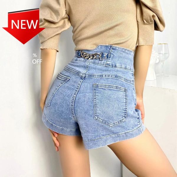 women's jeans 2021 summer european and american high waist chain decoration elastic hip denim shorts breasted, Blue
women's jeans 2021 summer european and american high waist chain decoration elastic hip denim shorts breasted, Blue