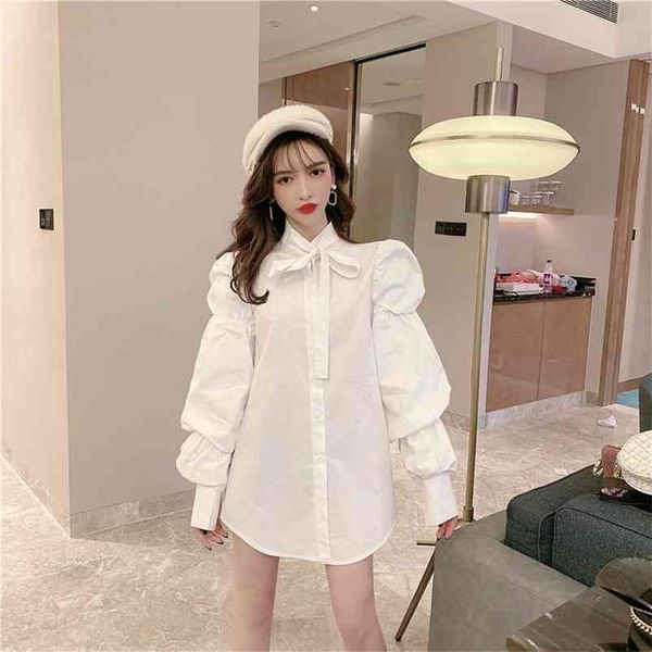 spring autumn women's blouse retro french solid color long sleeve shirt white loose casual puff gx655 210507
spring autumn women's blouse retro french solid color long sleeve shirt white loose casual puff gx655 210507
