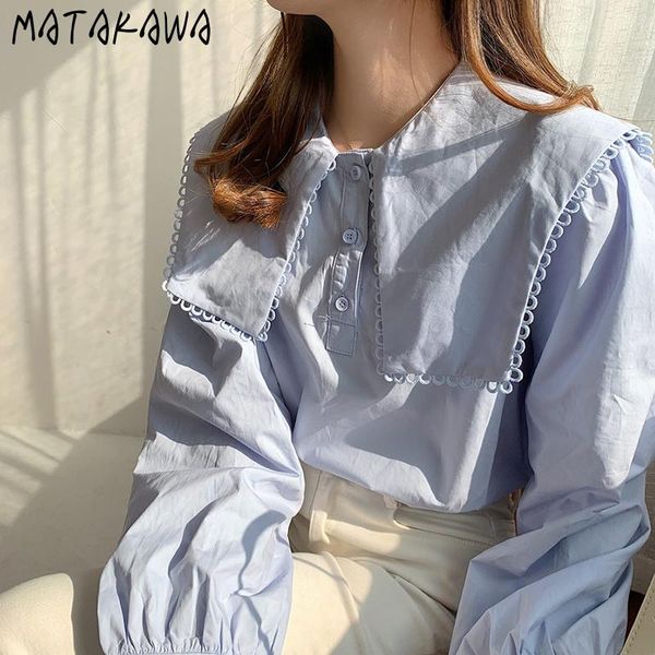 women's blouses & shirts matakawa korean chic sailor collar lace woman blouse single breasted loose and versatile blusas long-sleeved s, White
women's blouses & shirts matakawa korean chic sailor collar lace woman blouse single breasted loose and versatile blusas long-sleeved s, White
