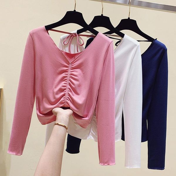 women's t-shirt korean women 2021 spring hollow out shirring tshirt long sleeve white blue pink tee shirt femme clothing
women's t-shirt korean women 2021 spring hollow out shirring tshirt long sleeve white blue pink tee shirt femme clothing