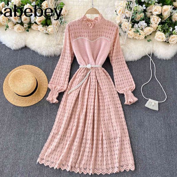 french sweet hollow women dress stand collar puff sleeve elegant solid autumn korean a-line streetwear es 210512, Black;gray
french sweet hollow women dress stand collar puff sleeve elegant solid autumn korean a-line streetwear es 210512, Black;gray