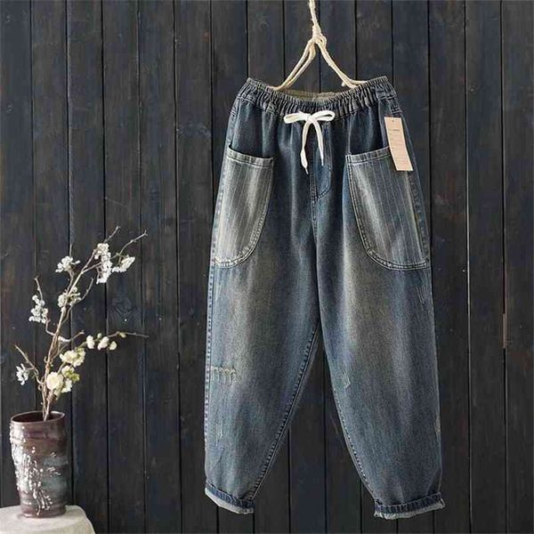 arrival spring autumn arts style women elastic waist loose casual denim harem pants stripe big pocket vintage jeans m334 210512, Blue
arrival spring autumn arts style women elastic waist loose casual denim harem pants stripe big pocket vintage jeans m334 210512, Blue