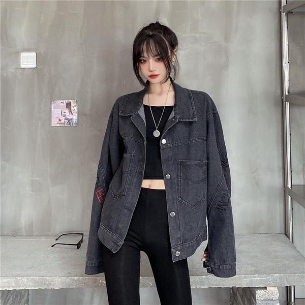 women's jackets zoki vintage autumn embroidery denim jacket women casual letter lady outwear korean street wear female clothes winter 2, Black;brown
women's jackets zoki vintage autumn embroidery denim jacket women casual letter lady outwear korean street wear female clothes winter 2, Black;brown