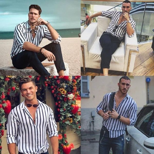 men's casual shirts qiwn summer striped shirt cotton and linen long sleeve lapel top, White;black
men's casual shirts qiwn summer striped shirt cotton and linen long sleeve lapel top, White;black