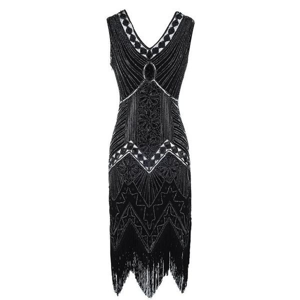 women party dress robe femme 1920s great gatsby flapper sequin fringe midi vestido summer art deco retro black casual dresses, Black;gray
women party dress robe femme 1920s great gatsby flapper sequin fringe midi vestido summer art deco retro black casual dresses, Black;gray