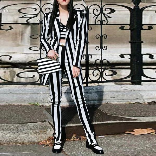 fashion 2021 designer suit set women's striped blazer pants career clothing two piece, White
fashion 2021 designer suit set women's striped blazer pants career clothing two piece, White