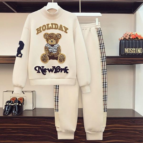 women's two piece pants winter women warm tracksuit thick diamond sweatershirt and plaid matching outfit plus size set female clothe, White
women's two piece pants winter women warm tracksuit thick diamond sweatershirt and plaid matching outfit plus size set female clothe, White