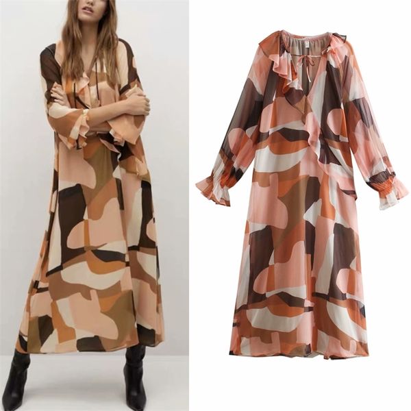 women summer fashion loose dress long sleeve v-neck ruffles print bow female elegant street chiffon mid-calf dresses vestidos 210513, Black;gray
women summer fashion loose dress long sleeve v-neck ruffles print bow female elegant street chiffon mid-calf dresses vestidos 210513, Black;gray
