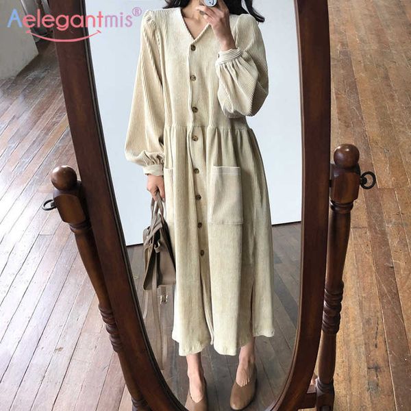 aelegantmis korean loose corduroy dress women high waist soft warm v neck oversize female chic vintage vestidos mujer 210607, Black;gray
aelegantmis korean loose corduroy dress women high waist soft warm v neck oversize female chic vintage vestidos mujer 210607, Black;gray
