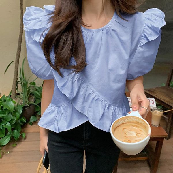 women's blouses & shirts vintage asymmetric ruffles patchwork design elegant puff short sleeve women blouse summer korean fashion loose, White
women's blouses & shirts vintage asymmetric ruffles patchwork design elegant puff short sleeve women blouse summer korean fashion loose, White