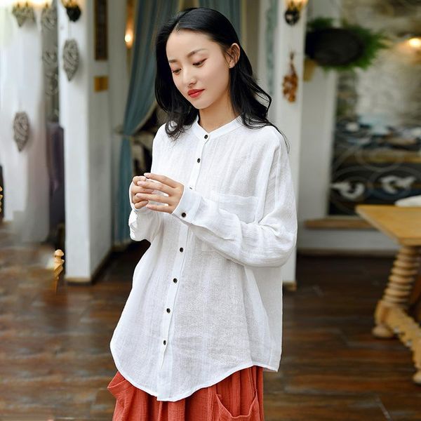 women's blouses & shirts johnature casual cotton linen summer for women solid color stand long sleeve button 2021 loose pockets, White
women's blouses & shirts johnature casual cotton linen summer for women solid color stand long sleeve button 2021 loose pockets, White