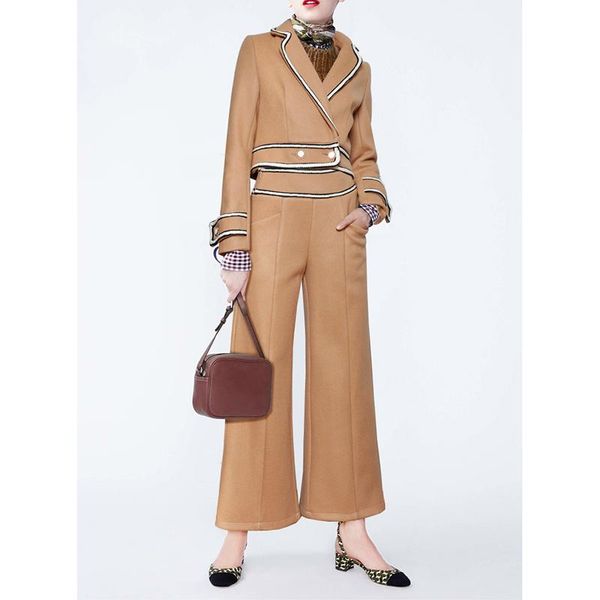 women's two piece pants fashion 2021 deesigner runway suit set wool short jacket, White
women's two piece pants fashion 2021 deesigner runway suit set wool short jacket, White