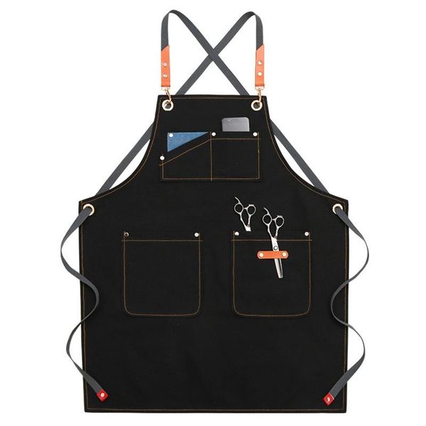 durable goods heavy duty waxed canvas work apron with tool pockets cross-back straps adjustable for woodworking painting aprons