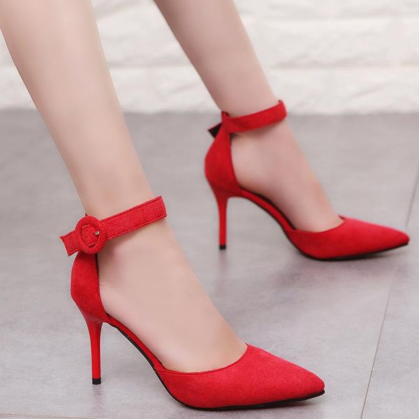 dress shoes 2021 spring ladies high heel sandals pointed suede stiletto buckle with heels, Black
dress shoes 2021 spring ladies high heel sandals pointed suede stiletto buckle with heels, Black