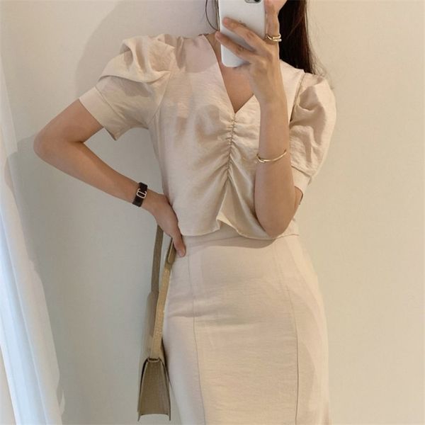 2 piece set women chic korean suit v-neck pleated shirt high waist slim long skirts elegant two femme 210519, White
2 piece set women chic korean suit v-neck pleated shirt high waist slim long skirts elegant two femme 210519, White