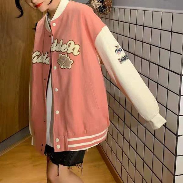 women's jackets autumn flocking embroidery baseball uniform jacket woman college style korean loose casual for women coat, Black;brown
women's jackets autumn flocking embroidery baseball uniform jacket woman college style korean loose casual for women coat, Black;brown