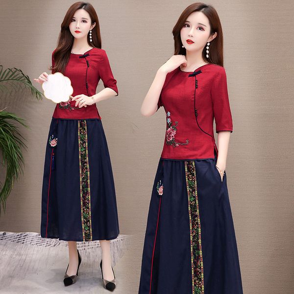 luxury cheongsam middle aged modified cheongsam cotton linen two-piece set female summer drs 's thin foreign style suit skirt, Blue;red
luxury cheongsam middle aged modified cheongsam cotton linen two-piece set female summer drs 's thin foreign style suit skirt, Blue;red