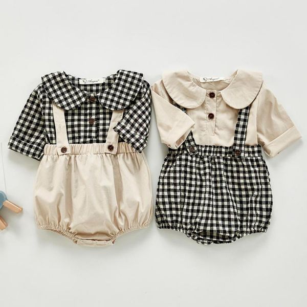 baby boys clothes set 2pcs baby doll collar long sleeve plaid shirts + solid color strap shorts suit baby girls outfits, White;black
baby boys clothes set 2pcs baby doll collar long sleeve plaid shirts + solid color strap shorts suit baby girls outfits, White;black