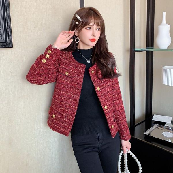women's wool & blends high-quality temperament ladies style tweed women short jacket 2021 red elegant female fashion woman top, Black 
women's wool & blends high-quality temperament ladies style tweed women short jacket 2021 red elegant female fashion woman top, Black