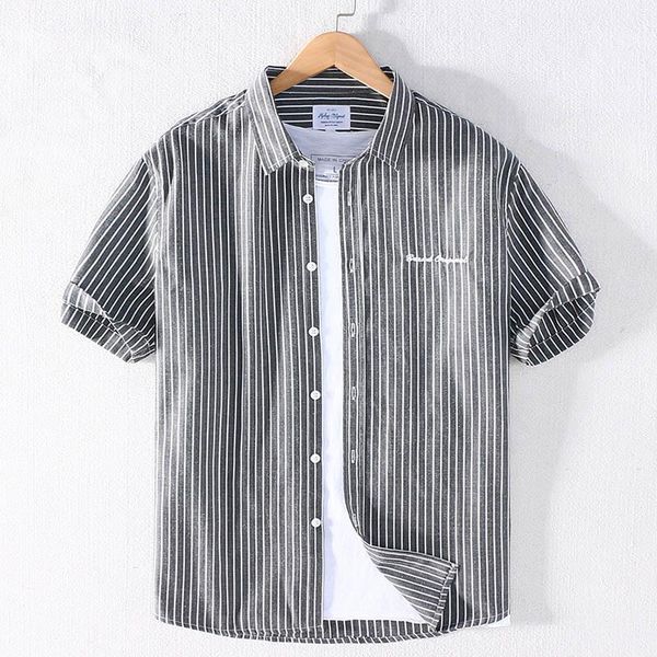 men's casual shirts 2021 summer arrivals thin shirt short sleeved japan style striped turn-down collar brand clothing, White;black
men's casual shirts 2021 summer arrivals thin shirt short sleeved japan style striped turn-down collar brand clothing, White;black