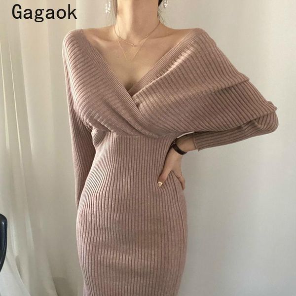 casual dresses gagaok woman sweater dress 2021 autumn winter solid sheath v-neck midi knitted slim chic wild bodycon vestidos, Black;gray
casual dresses gagaok woman sweater dress 2021 autumn winter solid sheath v-neck midi knitted slim chic wild bodycon vestidos, Black;gray