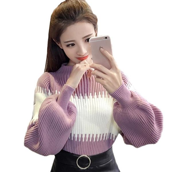women's sweaters 2021 autumn knitted sweater pullover women fashion stitching lantern sleeve elastic knit bottoming shirt casual, White;black
women's sweaters 2021 autumn knitted sweater pullover women fashion stitching lantern sleeve elastic knit bottoming shirt casual, White;black