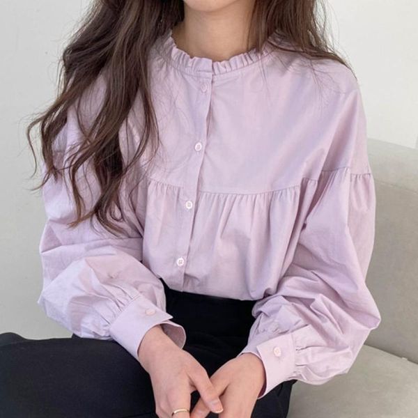 women's blouses & shirts korean chic gentle sweet taro purple white round neck front and back two loose puff sleeve for women
women's blouses & shirts korean chic gentle sweet taro purple white round neck front and back two loose puff sleeve for women