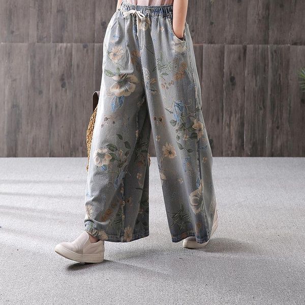 fashion wide leg ankle length pants for women trousers denim jeans elastic waist casual cotton print women's, Blue
fashion wide leg ankle length pants for women trousers denim jeans elastic waist casual cotton print women's, Blue
