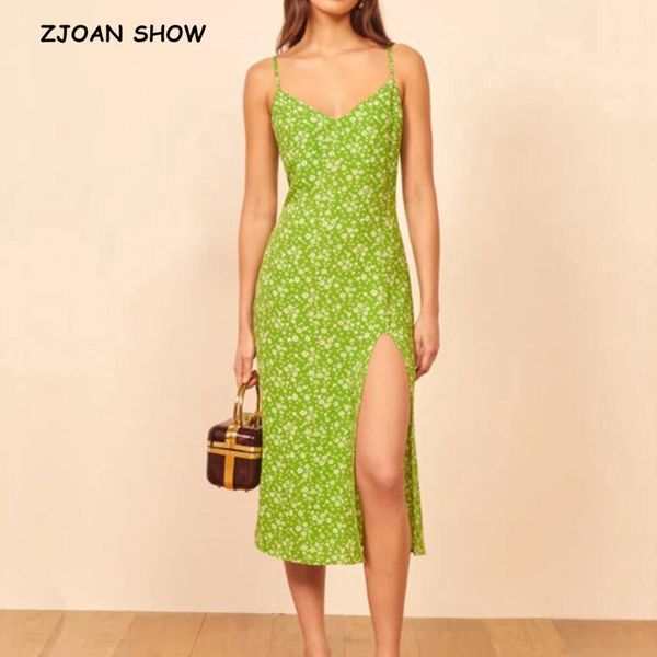 french summer green flower print spaghetti strap slit long dress retro women v neck split sling dresses vestido 210429, White
french summer green flower print spaghetti strap slit long dress retro women v neck split sling dresses vestido 210429, White