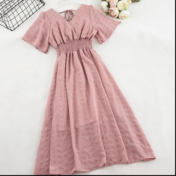 summer v neck short sleeve women dress pleated chic elastic slim waist bandage strap chiffon pullover ruffles midi, Black;gray
summer v neck short sleeve women dress pleated chic elastic slim waist bandage strap chiffon pullover ruffles midi, Black;gray