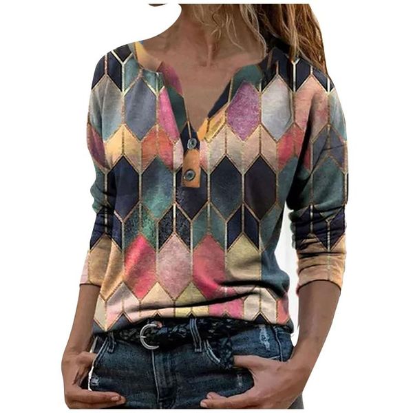 women's t-shirt abstract print t-shrts button long sleeve v-neck fashionable printed casual tshirt vintage manga larga, White
women's t-shirt abstract print t-shrts button long sleeve v-neck fashionable printed casual tshirt vintage manga larga, White