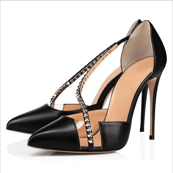 dress shoes 2021 fashion women pointed pu stitching transparent pvc stiletto high-heeled rivet single large size lady pumps, Black
dress shoes 2021 fashion women pointed pu stitching transparent pvc stiletto high-heeled rivet single large size lady pumps, Black