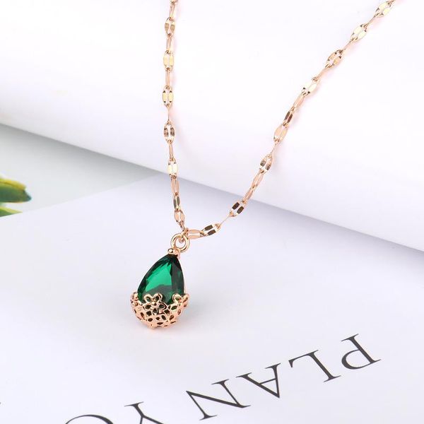 blue tear drop green zircon stainless steel pendant necklace female accessories engagement gift necklaces, Silver
blue tear drop green zircon stainless steel pendant necklace female accessories engagement gift necklaces, Silver
