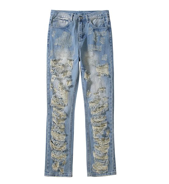 men's high street ripped hole jeans fashion beggar streight leg denim pants retro loose casual trousers hy, Blue
men's high street ripped hole jeans fashion beggar streight leg denim pants retro loose casual trousers hy, Blue