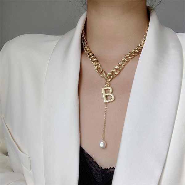 chains classic b letter titanium steel pearl necklace for woman gothic korean jewelry hip hop party girl's clavicle chain, Silver
chains classic b letter titanium steel pearl necklace for woman gothic korean jewelry hip hop party girl's clavicle chain, Silver