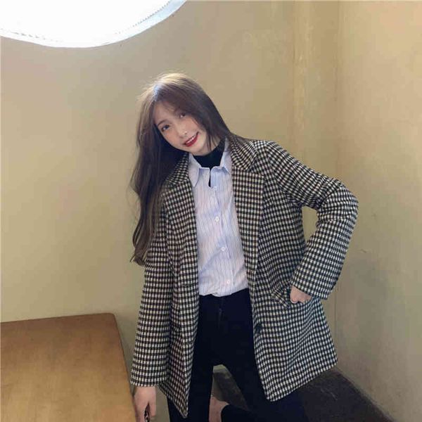 autumn and winter women's retro loose all-match plaid casual suit jacket 210514, White;black
autumn and winter women's retro loose all-match plaid casual suit jacket 210514, White;black