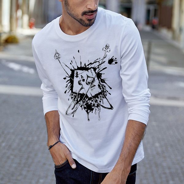 autumn new men's long sve t-shirt cotton poker printing trend men's casual t-shirt, White;black
autumn new men's long sve t-shirt cotton poker printing trend men's casual t-shirt, White;black