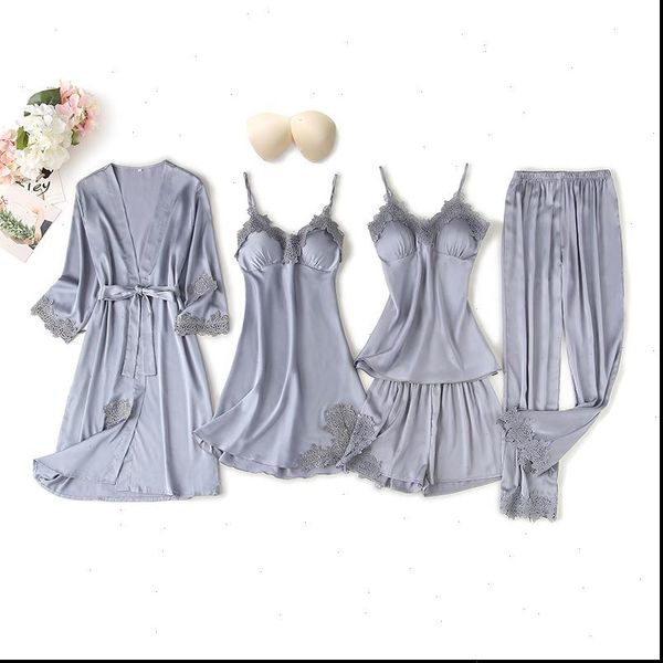 5 pieces pajamas sets faux womens sleepwears silk elegant lace fashion spring autumn homewear, Black;red
5 pieces pajamas sets faux womens sleepwears silk elegant lace fashion spring autumn homewear, Black;red