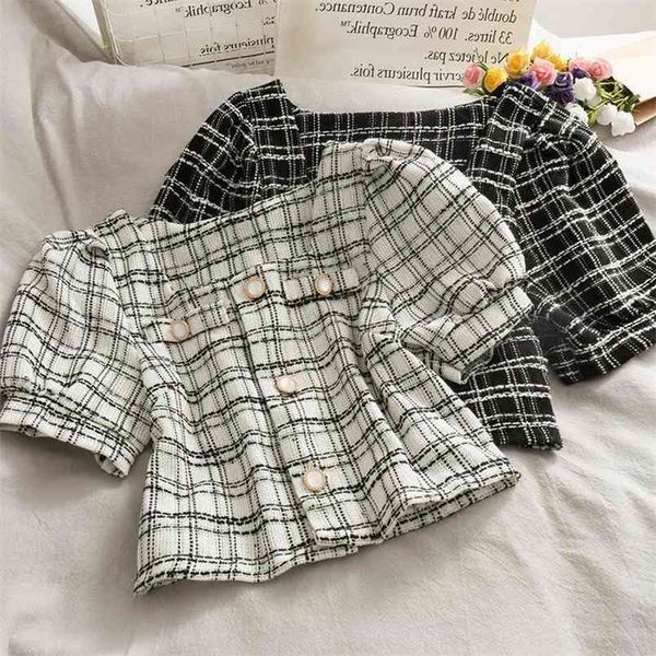 korean vintage tweed jacket coat women summer single breasted plaid crop female square collar slim woolen jackets outwear 210514, Black;brown
korean vintage tweed jacket coat women summer single breasted plaid crop female square collar slim woolen jackets outwear 210514, Black;brown