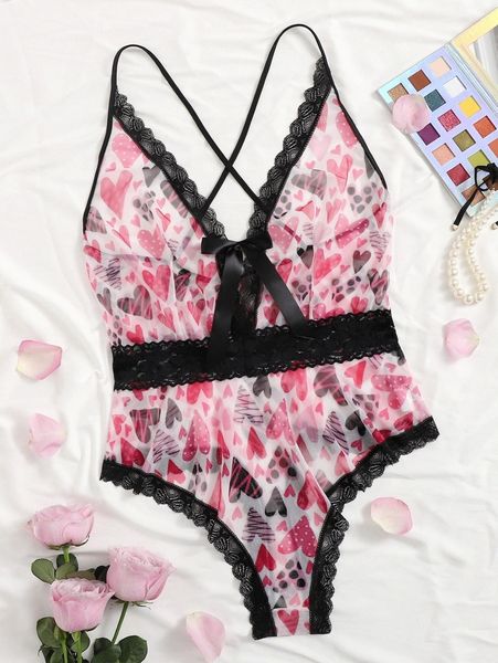 plus heart pattern mesh criss cross teddy bodysuit x10b#, Black;white 
plus heart pattern mesh criss cross teddy bodysuit x10b#, Black;white