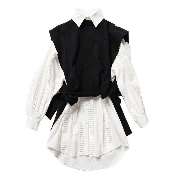 two piece dress set female long sleeve white ruffle shirt dresses knitting lace up black vest korean womens suit
two piece dress set female long sleeve white ruffle shirt dresses knitting lace up black vest korean womens suit